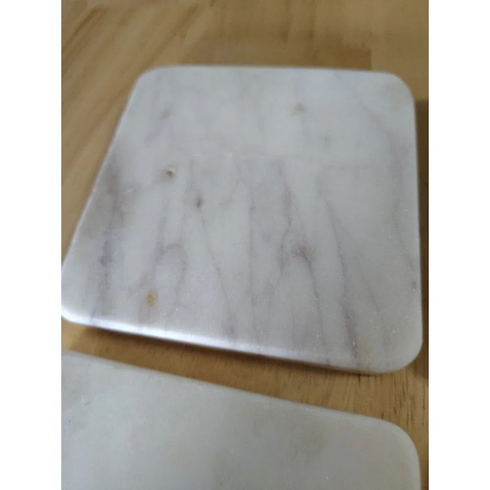 White Marble With Gray And Some Brown Tones Set 4 Square Coasters 1/2 In Thick